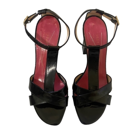 Kate Spade Lucinda T-Strap Black Patent Leather Chunky Heeled Sandal Size 5 - Picture 2 of 8